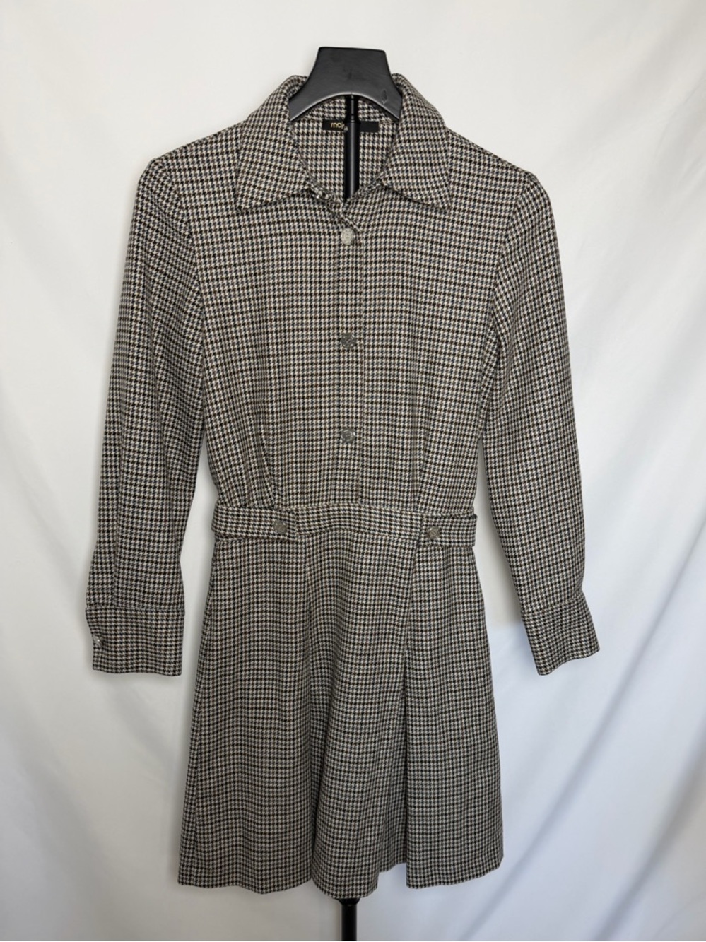 Maje Houndstooth Long Sleeve Shirt Dress - Size FR36
